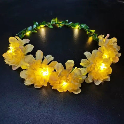 Wedding Party Crown Glowing Flower Headband LED Light Wreath Garland Decoration Women Girl Birthday Favor Luminous Hairband Good Vibrations