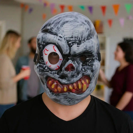 Full Face Halloween Ghost Mask One Eyed Scary Props Scary Ghost Head Cover PVC Breathable Ghost Headgear Cosplay Event Good Vibrations