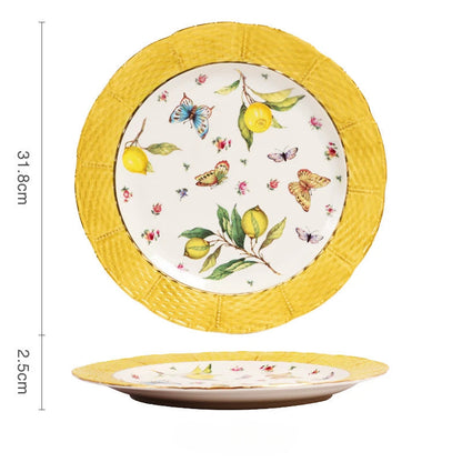 Europeanc Style Ceramic Dining Plate Elegant Lemon Pattern Dinner Steak Plate Coffee Cup Set Western Cuisine Dessert Plate Good Vibrations