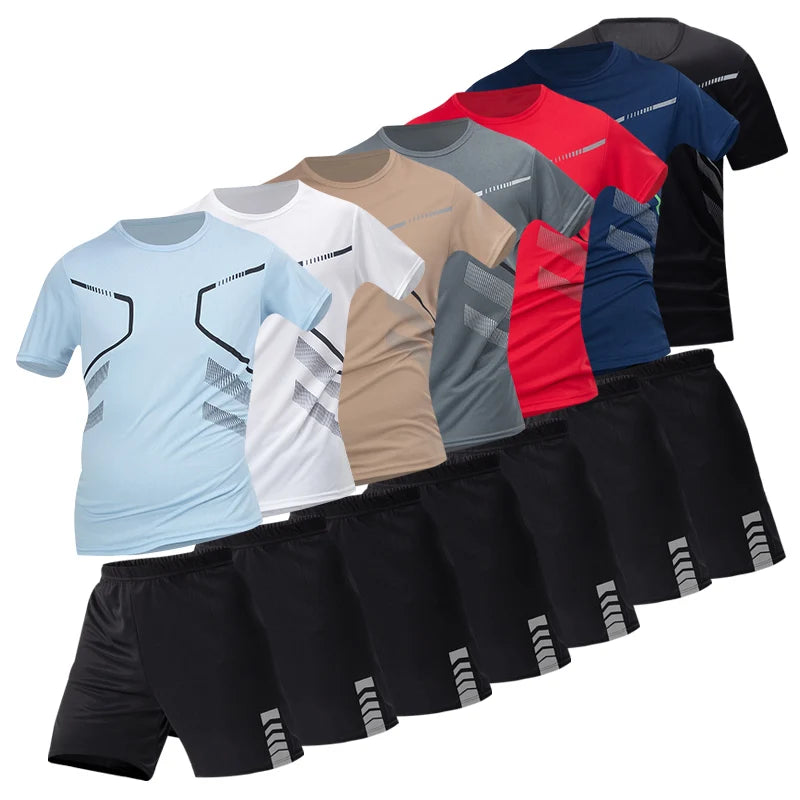 2/4/6 Pcs Plus Size Men's Quick-drying Short-sleeved Shorts Suit Men's Leisure Sports Running Fitness T-shirt Joker Shorts Teen Good Vibrations
