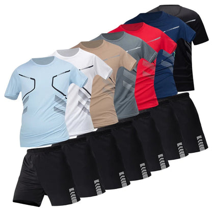 2/4/6 Pcs Plus Size Men's Quick-drying Short-sleeved Shorts Suit Men's Leisure Sports Running Fitness T-shirt Joker Shorts Teen Good Vibrations