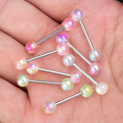 8/16/24PCS Candy Color Tongue Rings Acrylic Ball Nipple Ring Piercing 14G Stainless Steel Barbell Tongue Jewelry for Women 15mm Good Vibrations
