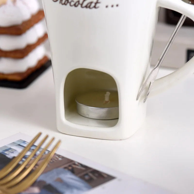 Hot Chocolate Fondue Mug Ceramic Mini Chocolate Melting Cup Butter Warmer Heating Tableware Creative Household Drinking Utensils Good Vibrations