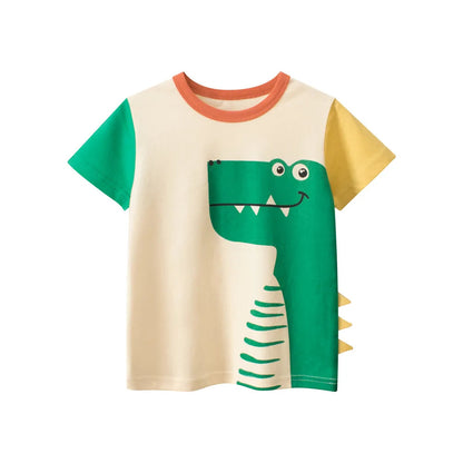 2024 Children 3D Cartoon Short T-Shirts Clothes for Boy 100% Cotton Short Sleeve Dinosaurs Cute Kids Casual Sport Top Tees Good Vibrations