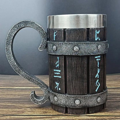 Viking Vintage Oak Barrel Beer Mug Stein with Stainless Steel Liner Coffee Cup Tea Mug Large Capacity Mug Pub Bar Party Gift Good Vibrations