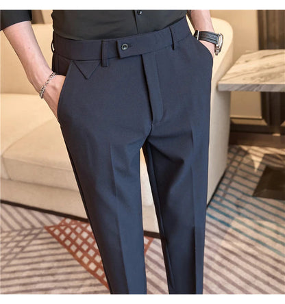 Men Suit Pants 2025 Autumn Elastic Waist Solid Slim Fit Dress Pants Office Business Casual Trousers High Quality Men's Clothing Good Vibrations