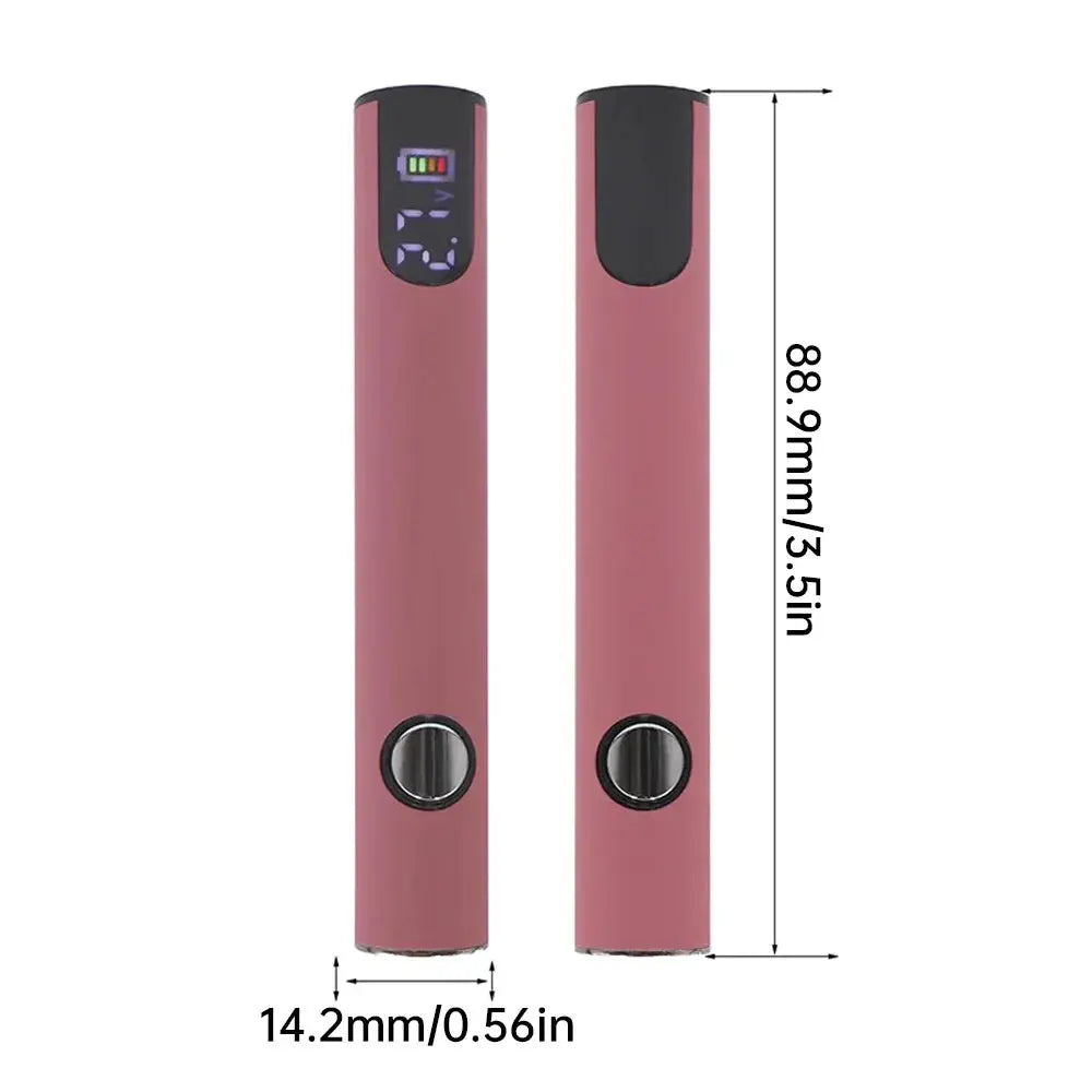 Portable 510 thread battery pen in pink with adjustable voltage, USB charger; perfect for electronics repair.