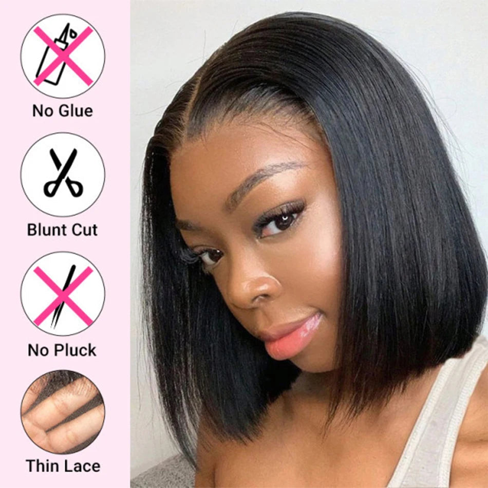 Glueless Wigs 13x4 Short Bob Wigs Bone Straight Lace Front Human Hair Wigs for Women Brazilian HD Transparent Lace Frontal Wigs Good Vibrations