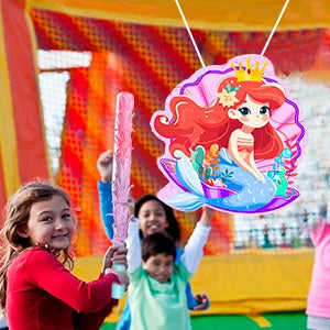 Mermaid Piñata,13.6'' Mermaid Party Pinata Set-Mermaid Piñata Large Blindfold Stick etc Mermaid Birthday Party Supplies for Kids Good Vibrations