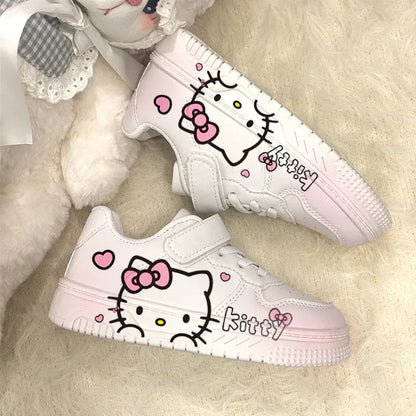 2025 New Hello Kitty Girls Low Top White Sneakers Cute Cartoon Casual Shoes Fashion Canvas Shoes For School Kids Wholesale Good Vibrations