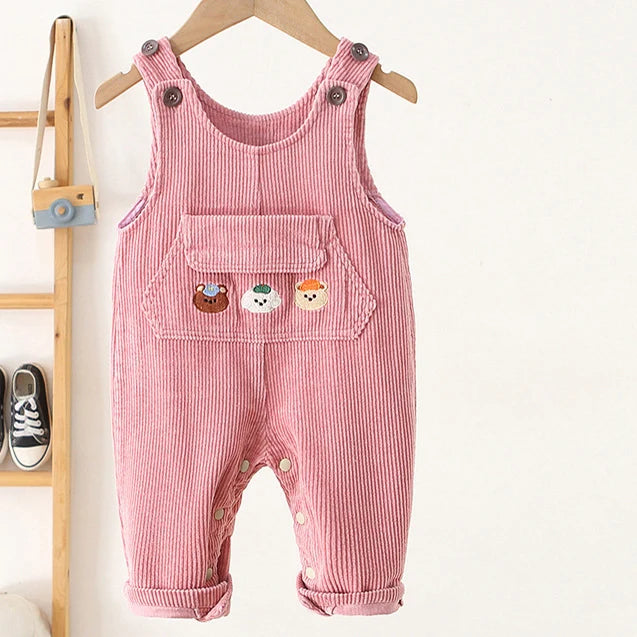 1-4Y Autumn Kids Clothes Korean Style Girls Overalls Corduroy Girls Jumpsuits Embroidery Kids Outfit Good Vibrations