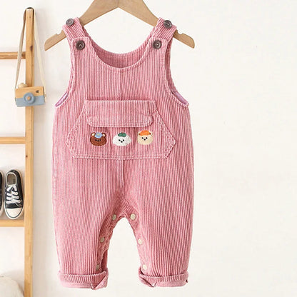 1-4Y Autumn Kids Clothes Korean Style Girls Overalls Corduroy Girls Jumpsuits Embroidery Kids Outfit Good Vibrations