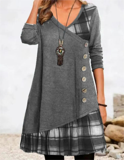 Dresses for Women European and American autumn and Winter Elegant Everyday Loose Party Dress Buttons Long Sleeve Dress Good Vibrations