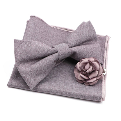 Mens Wedding Bowtie Brooch Set Romantic Solid Color Bamboo Fiber Bowknot Flower Lapel Pin Blue Pink Cravat Suit Shirt Accessory Good Vibrations
