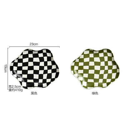 European Chessboard Ceramic Plate Black and White Checkered Irregular Tableware Dinner Plate Dinner Set Plates and Dishes Good Vibrations