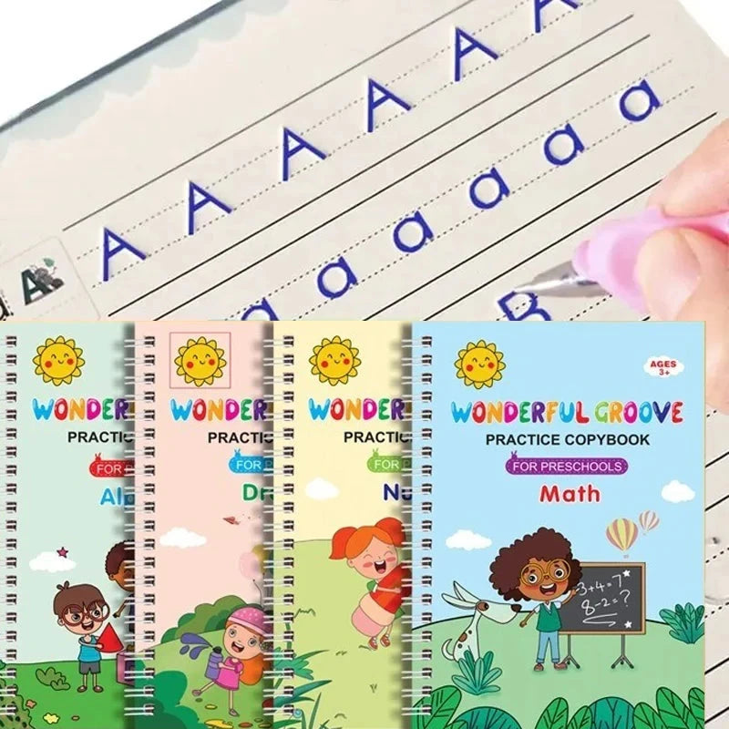 4 Books Pen Magic Copy Book Free Wiping Children Kids Writing Sticker Practice English Copybook For Calligraphy Montessori Gift Good Vibrations