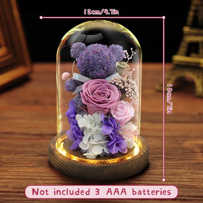 Valentine's Day Gift for Girlfriend Eternal Preserved Rose Flower Gift Box Teddy Bear Eternal Flower with Lights Gift for Women Good Vibrations
