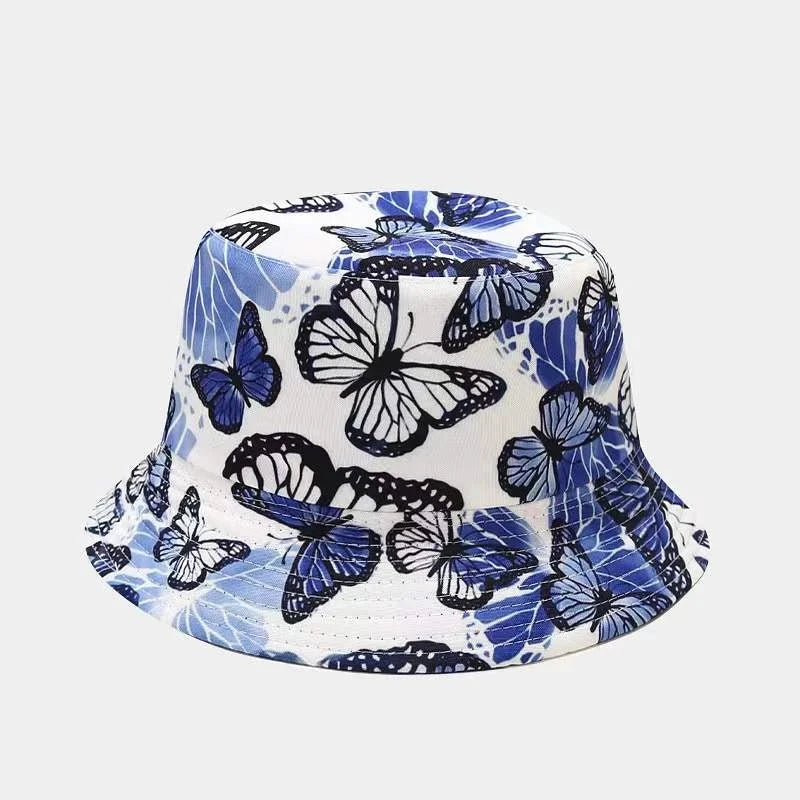 Butterfly Bucket Hat Spring Summer Hats For Women Outdoor Sun Protection Sunshade Sweet Cute Double sided Fisherman Cap Sunhat Good Vibrations