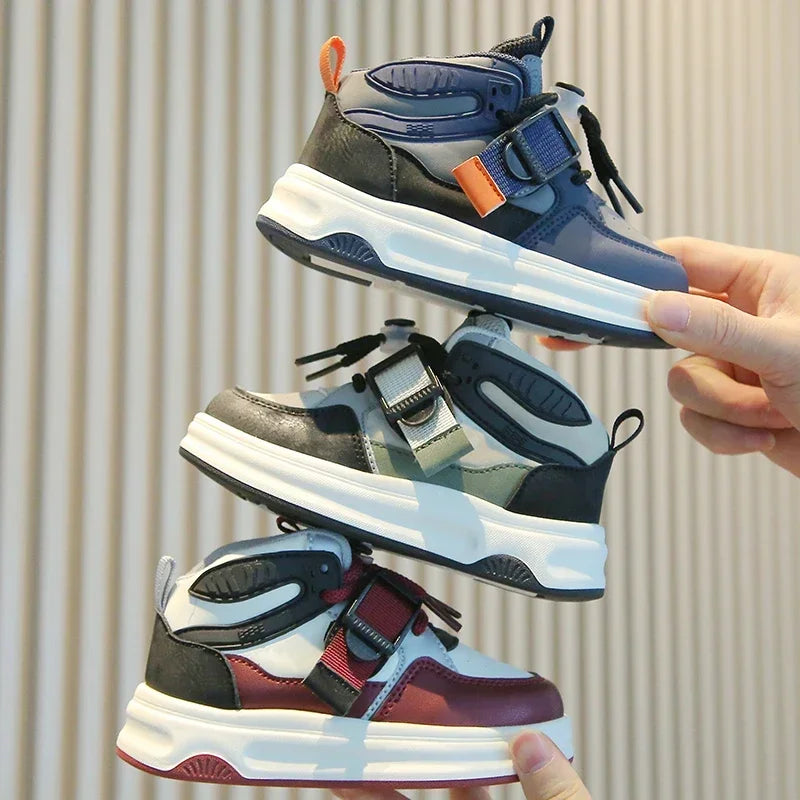 Kid Sneakers 2025 Spring Autumn Boys Causal High Top Sneakers Girls School Versatile Children's Chunky Basketball Shoes Non-slip Good Vibrations