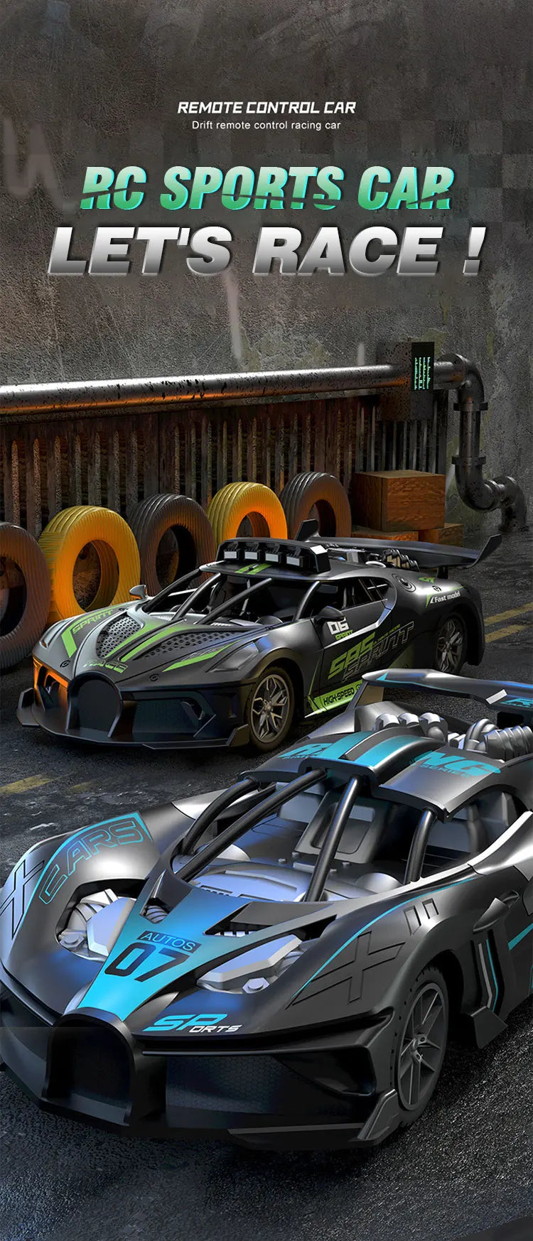 Rc Car 4Ch High-Speed Remote Control Drift Racing Car Electric Sportscar Toy Vehicle Model Toys for Boys Kids Birthday Gift Good Vibrations