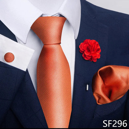 Luxury Mens Ties Floral Black Gold Ties Paisley NeckTie Pocket Square Cufflinks Brooch Set Men's Wedding Party Tie Good Vibrations