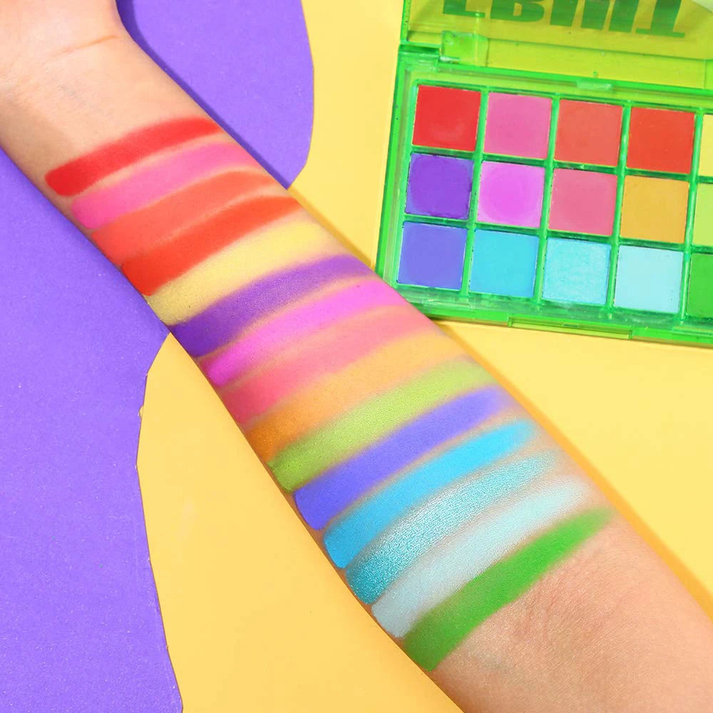 15 Colors Eyeshadow Palette Set Colorful Neon Rainbow Makeup Eyeshadow Palette Vibrant Shimmer Matte Pigmented Blendable Make Up Good Vibrations