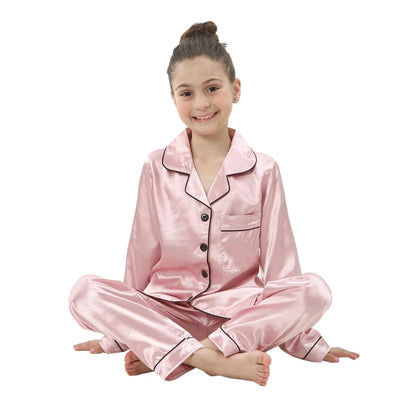 Boys Girls Satin Silk Pajamas Sets for Kids Toddler 2 to 3 4 5 6 7 8 9 10 11 12 13 14 Years Long/Short Sleeved Pink Red Pijamas Good Vibrations