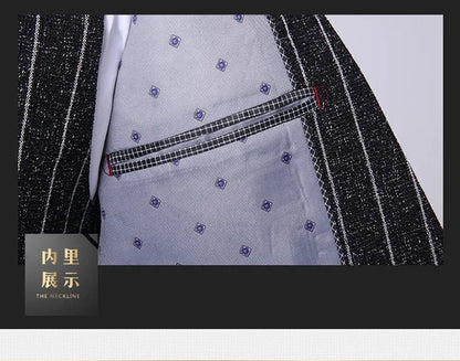2025 Suit (suit + Vest + Trousers) Single Button Fashion Business Vertical Stripe Gentleman Suit Korean Suit Three-piece Suit Good Vibrations