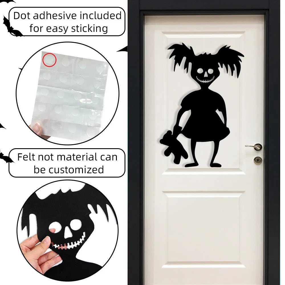 Halloween Decorations,Skeleton,Pumpkins,Halloween Horror Door Stickers,Ghost Festival,party Decor,felt Wall Stickers,Room Decor Good Vibrations