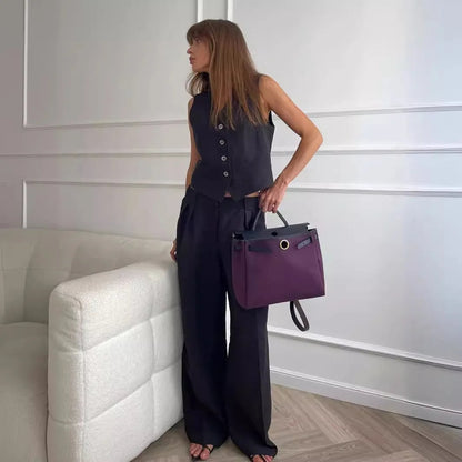2025 New Women Linen Cotton Chic Vest ＆ Pants Suit Two-Piece Set Office Ladies Summer Chic 2 Piece Sets Women's Outfits Good Vibrations