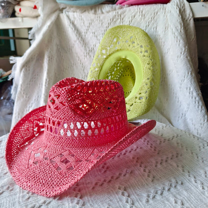 hats straw cowgirl western hat  mexican hat  retro curling hat western cowboy hat outdoor riding hat travel sports hat Good Vibrations