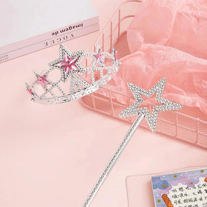 Halloween Pink Princess Cosplay Accessories Girls Crown Wand Neacklace Bag Gloves Accessory Sets For Children Birthday Gifts Good Vibrations