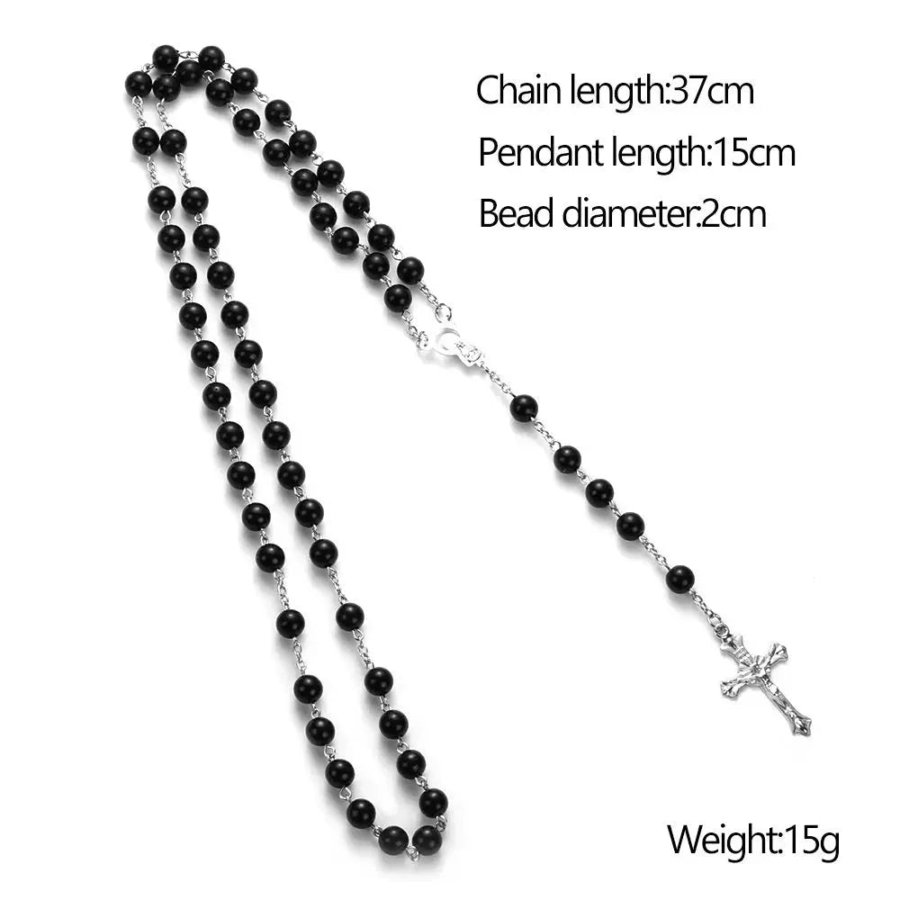 Fashion Vintage Cross Necklace Rosary Beads Chain Jesus Crucifix Virgin Mary Pendant Chain Jewelry Necklace Good Vibrations