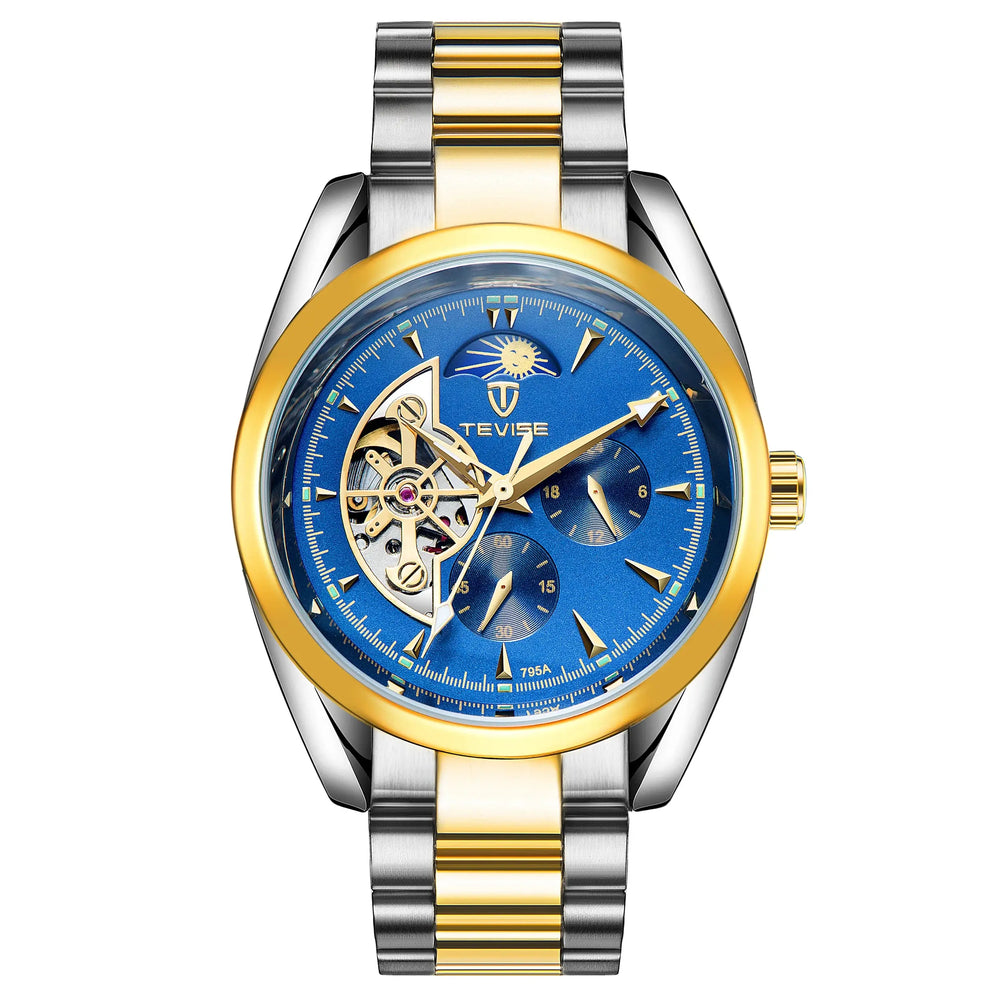 TEVISE New Men Luxury Automatic Mechanical Watch Stainless Steel Waterproof Luminous Skeleton Wristwatch Good Vibrations