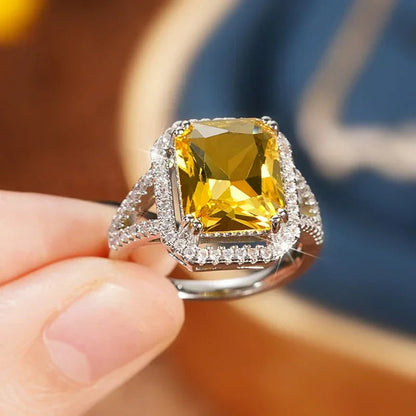 Elegant Yellow Water Drop Shaped Crystal Rhinestone Zircon Ladies Ring for Women Party Wedding Engagement Jewelry Size 6-10 Good Vibrations