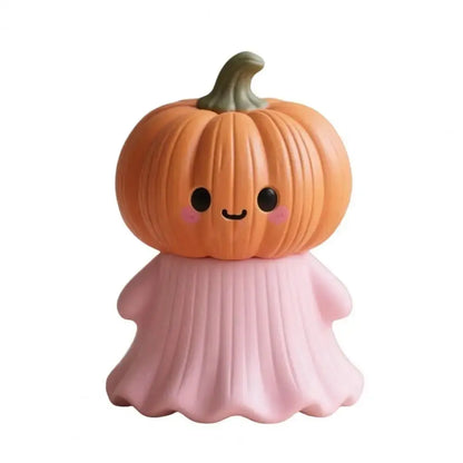 Handheld Pumpkin Decoration Halloween Ghost Ornament Pink Halloween Ghost Figurine Set with Pumpkin Decoration Resin for Home Good Vibrations