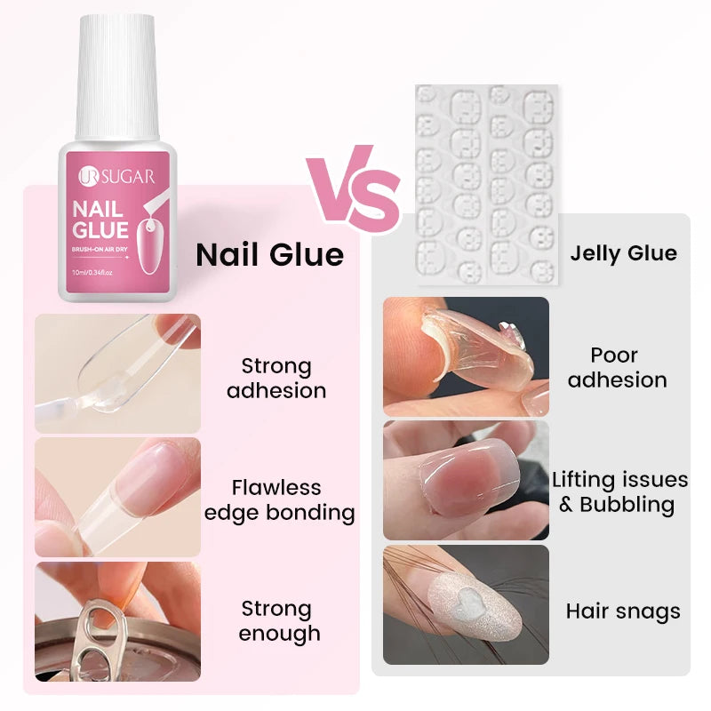 UR SUGAR 1/3/5PCS Quick Drying Nail Glue Super Strong Nail Rhinestones Glue for Acrylic Fake Tips Nail Gel Glue Manicure Tools Good Vibrations