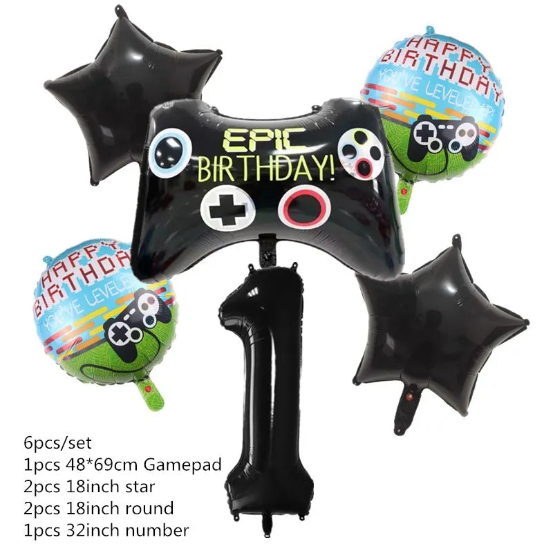 Video Game Party Supplies Set Birthday Decorations Happy Birthday Gaming Backdrop Game On Table Covers Gamer Banner Balloons Good Vibrations