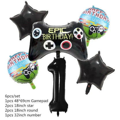 Video Game Party Supplies Set Birthday Decorations Happy Birthday Gaming Backdrop Game On Table Covers Gamer Banner Balloons Good Vibrations