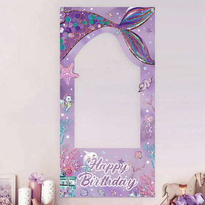 Mermaid photo Frame Background Little Mermaid Tail Birthday Party Decor Kids Girl Baby Shower Birthday Party Supplies Backdrop Good Vibrations