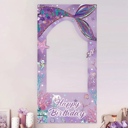 Mermaid photo Frame Background Little Mermaid Tail Birthday Party Decor Kids Girl Baby Shower Birthday Party Supplies Backdrop Good Vibrations