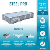Steel Pro 12' x 6' 7 x 26 Rectangle Above Ground Outdoor Swimming Pool Set with DuraPlus Liner and FrameLink System in Gray for Good Vibrations