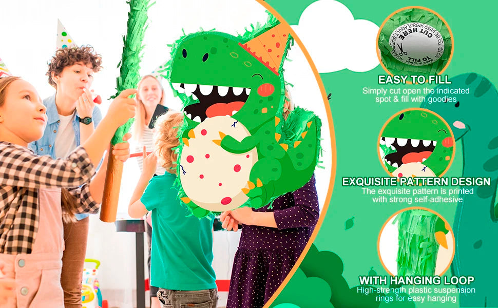 4 Pcs Dinosaur Party Pinata Set-Dinosaur Pinata Sticks Eye Masks etc Dinosaur Pinata Supplies for Dinosaur Party Decorations Good Vibrations