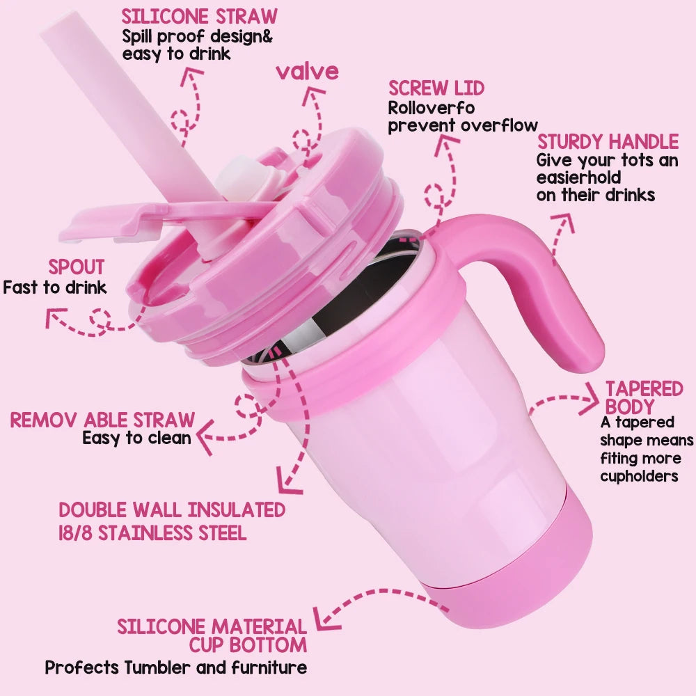 420ML Kids Thermos Bottle Leak Proof Tumbler With Handle Stainless Steel Travel Straw Mug For Toddler Boys Girls Christmas Gifts Good Vibrations