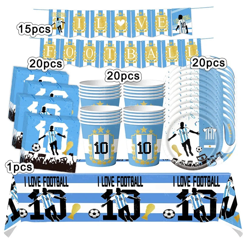 Soccer Party Supplies Superstar Messi Football Birthday Party Decoration Disposable Tableware Tablecloth Plates Cup Backdrop Good Vibrations