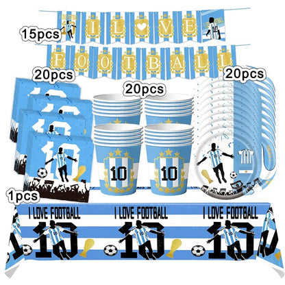 Soccer Party Supplies Superstar Messi Football Birthday Party Decoration Disposable Tableware Tablecloth Plates Cup Backdrop Good Vibrations
