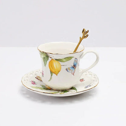 Europeanc Style Ceramic Dining Plate Elegant Lemon Pattern Dinner Steak Plate Coffee Cup Set Western Cuisine Dessert Plate Good Vibrations