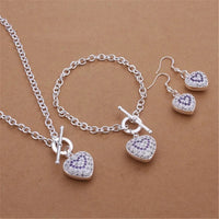 Hot charm 925 sterling silver Jewelry sets fine heart crystal pendant necklace bracelets earrings for women Fashion Party Gifts Good Vibrations