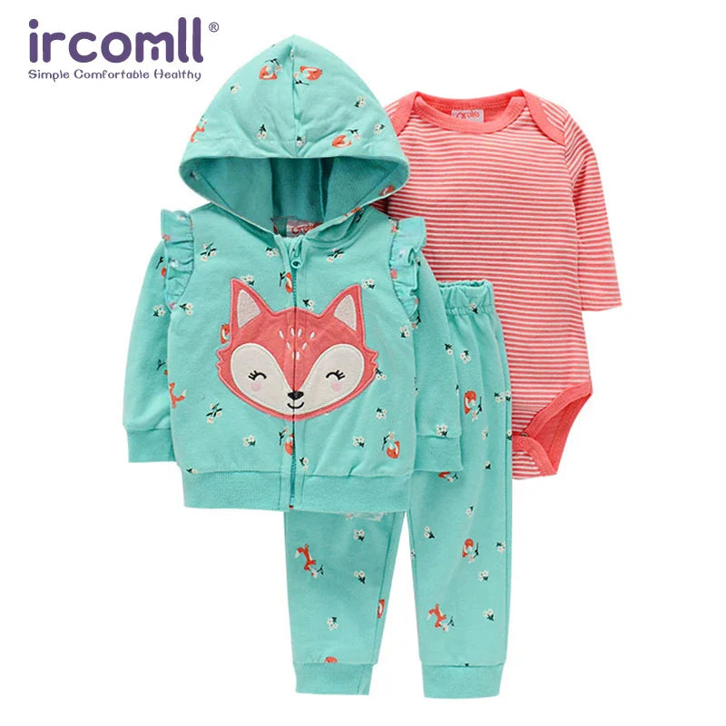 3pcs baby clothes set with hooded fox jacket, striped bodysuit, and matching trousers for newborns and toddlers