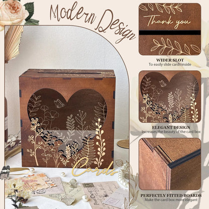 OurWarm Wedding Card Box for Party, Wooden Wedding Card Box, Rustic Wedding Card and Money Box for Wedding Decoration Birthday Good Vibrations